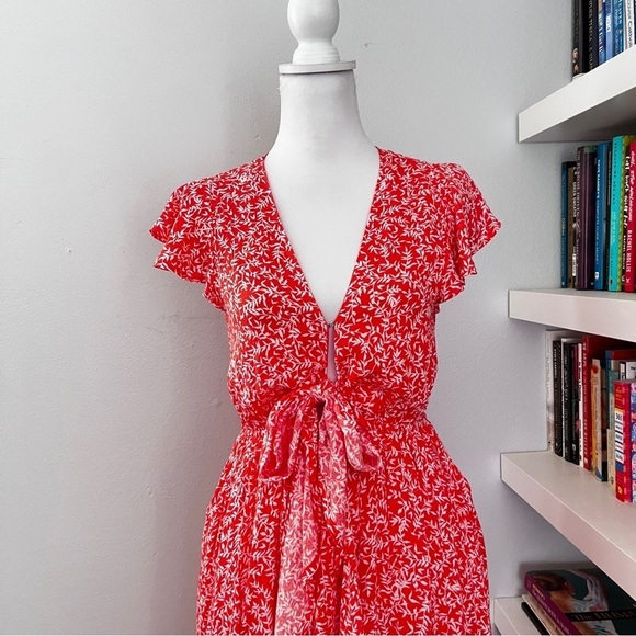 Vici Coral Kissed by the Sun High Low Pocketed Tie Front Maxi Dress Size Med - Picture 2 of 15